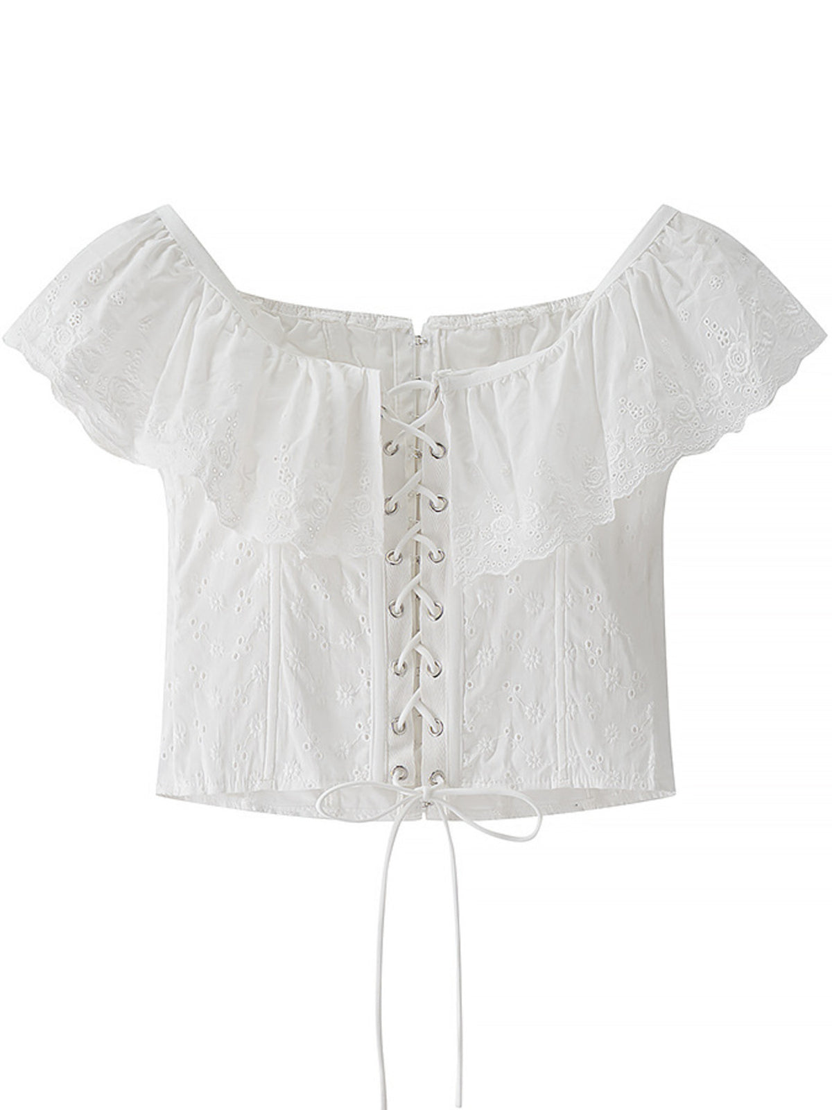 White Eyelet Ruffle Trim Corset Tank - Gloss & Grit