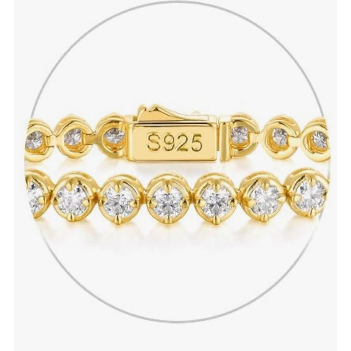 Sterling Silver 14K Gold Plated 2.5mm Round Cut Moissanite Tennis Bracelet - Gloss & Grit