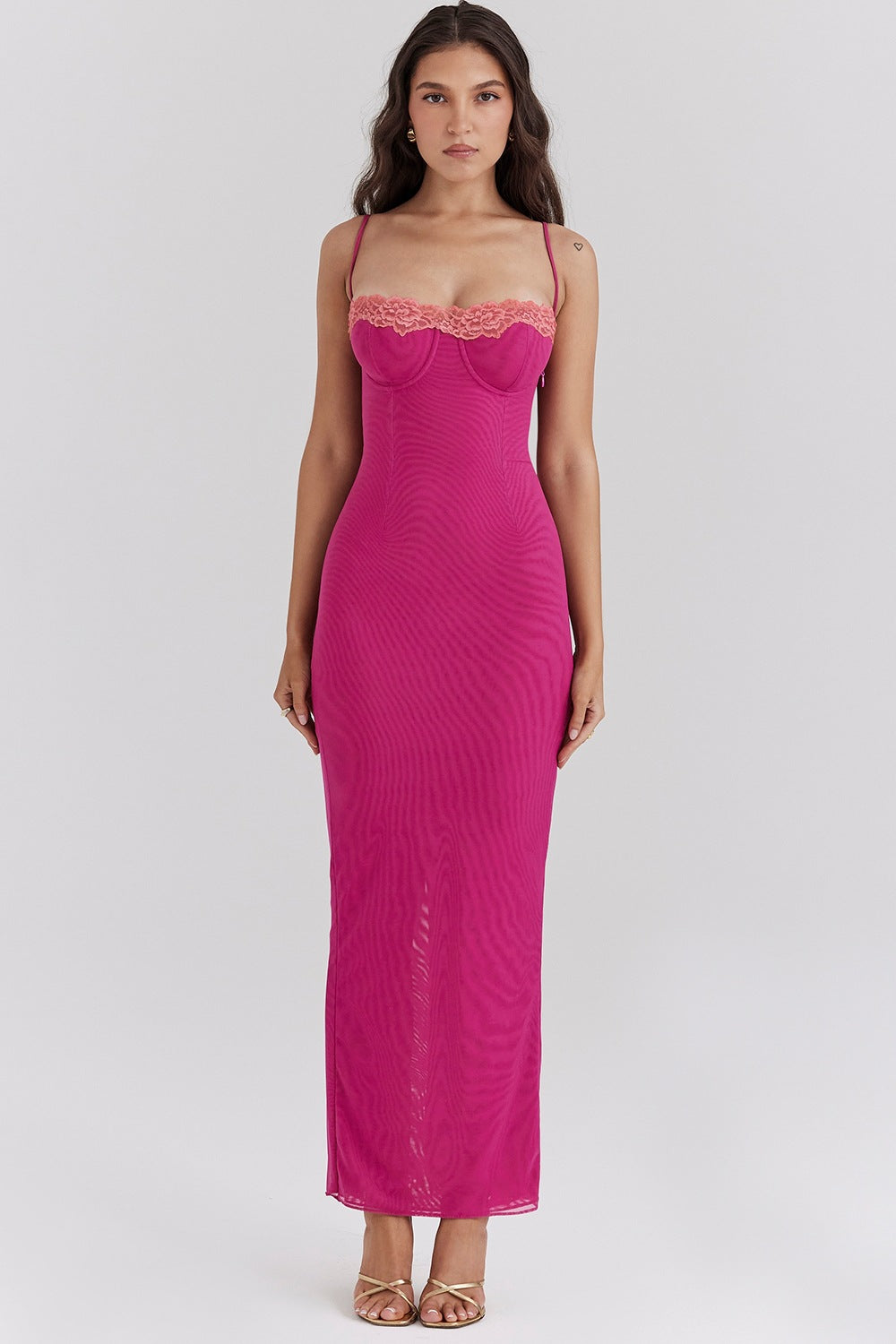 Lace Trim Bodycon Maxi Dress