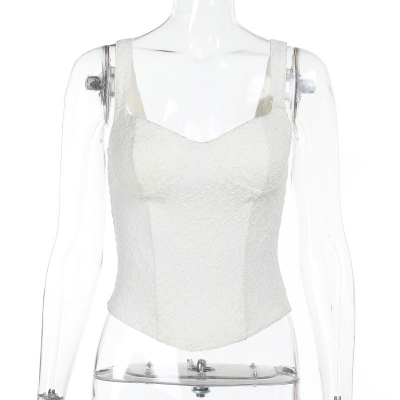 White Lace Corset Bustier Crop Top with Boning - Gloss & Grit