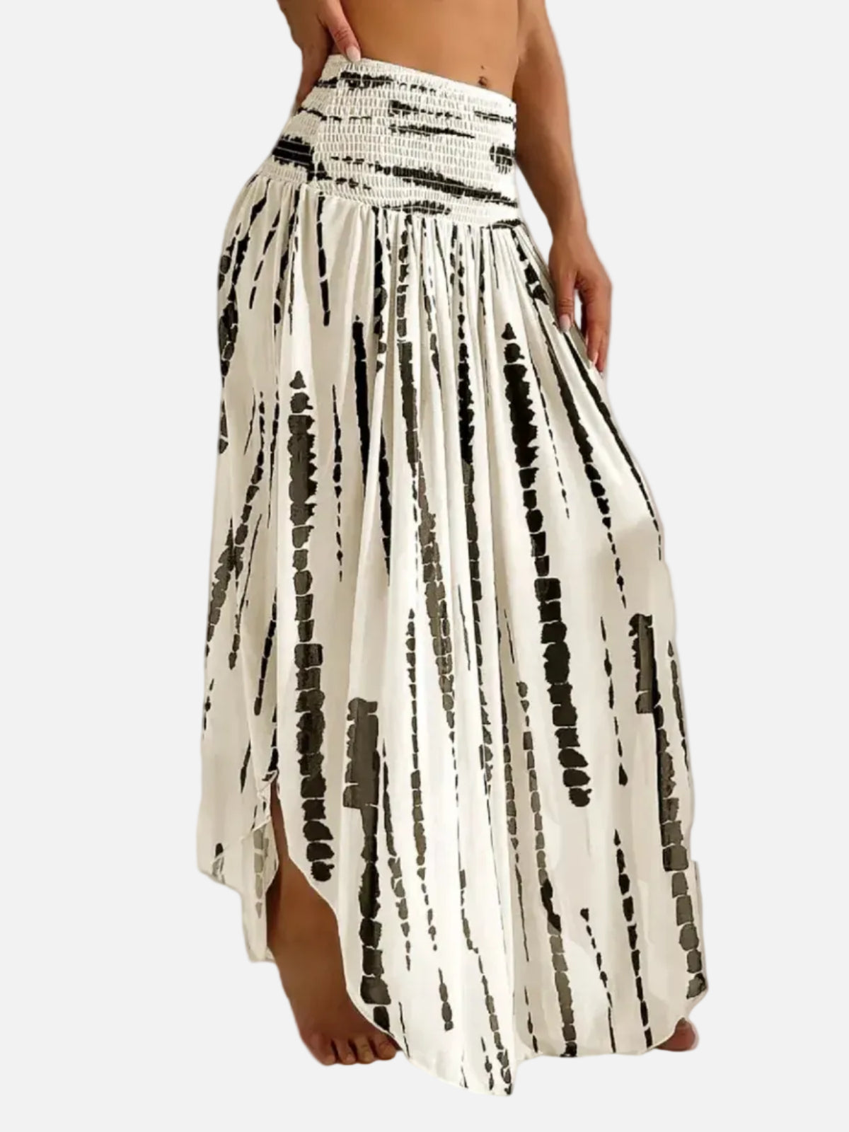 Smocked Asymmetrical Hem Maxi Skirt - Gloss & Grit