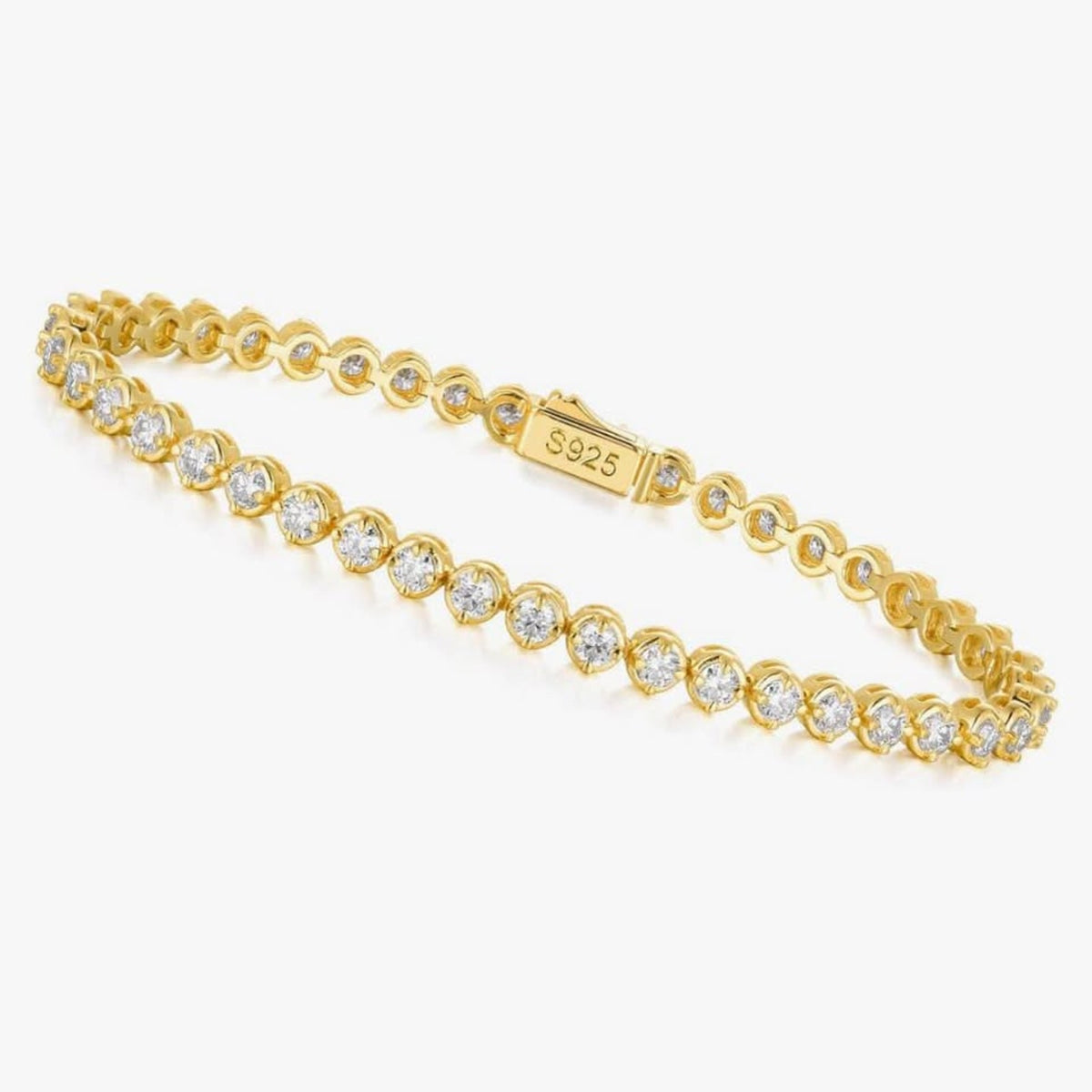 Sterling Silver 14K Gold Plated 2.5mm Round Cut Moissanite Tennis Bracelet - Gloss & Grit