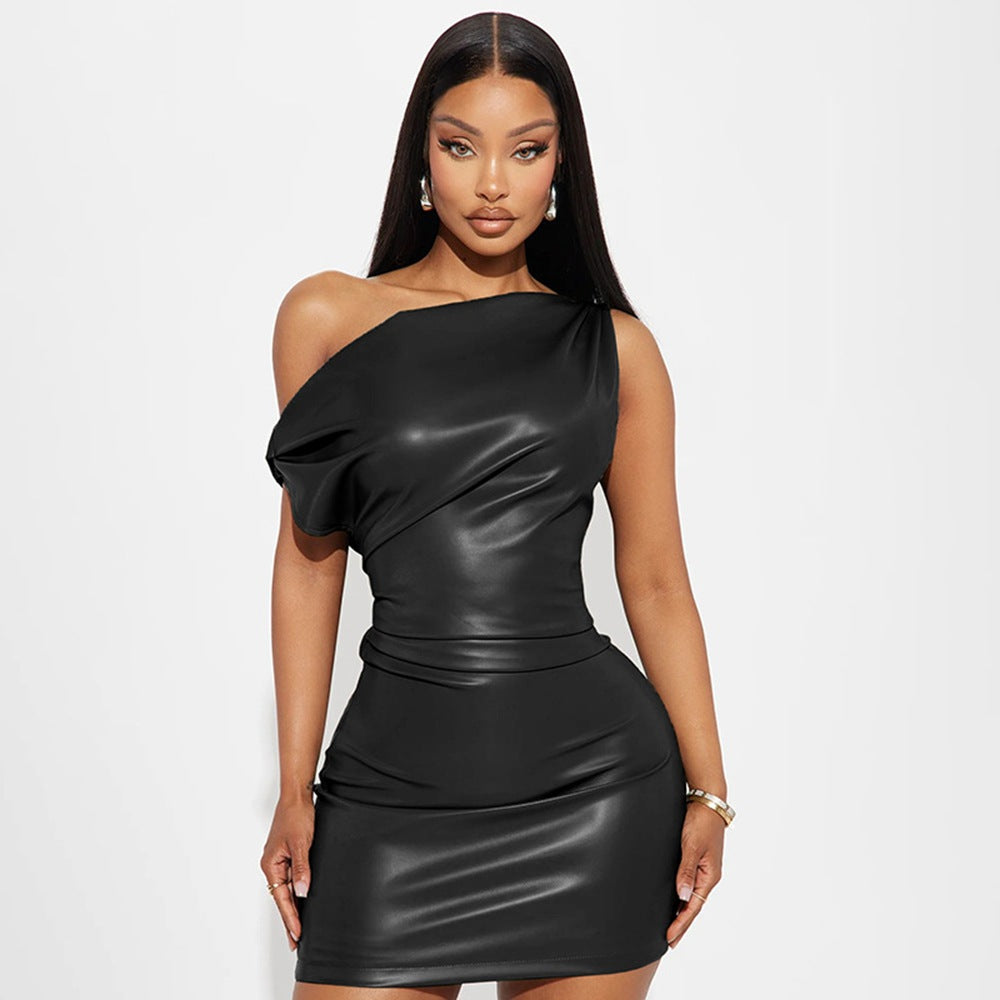 Off-Shoulder Faux Leather Bodycon Mini Dress - Gloss & Grit