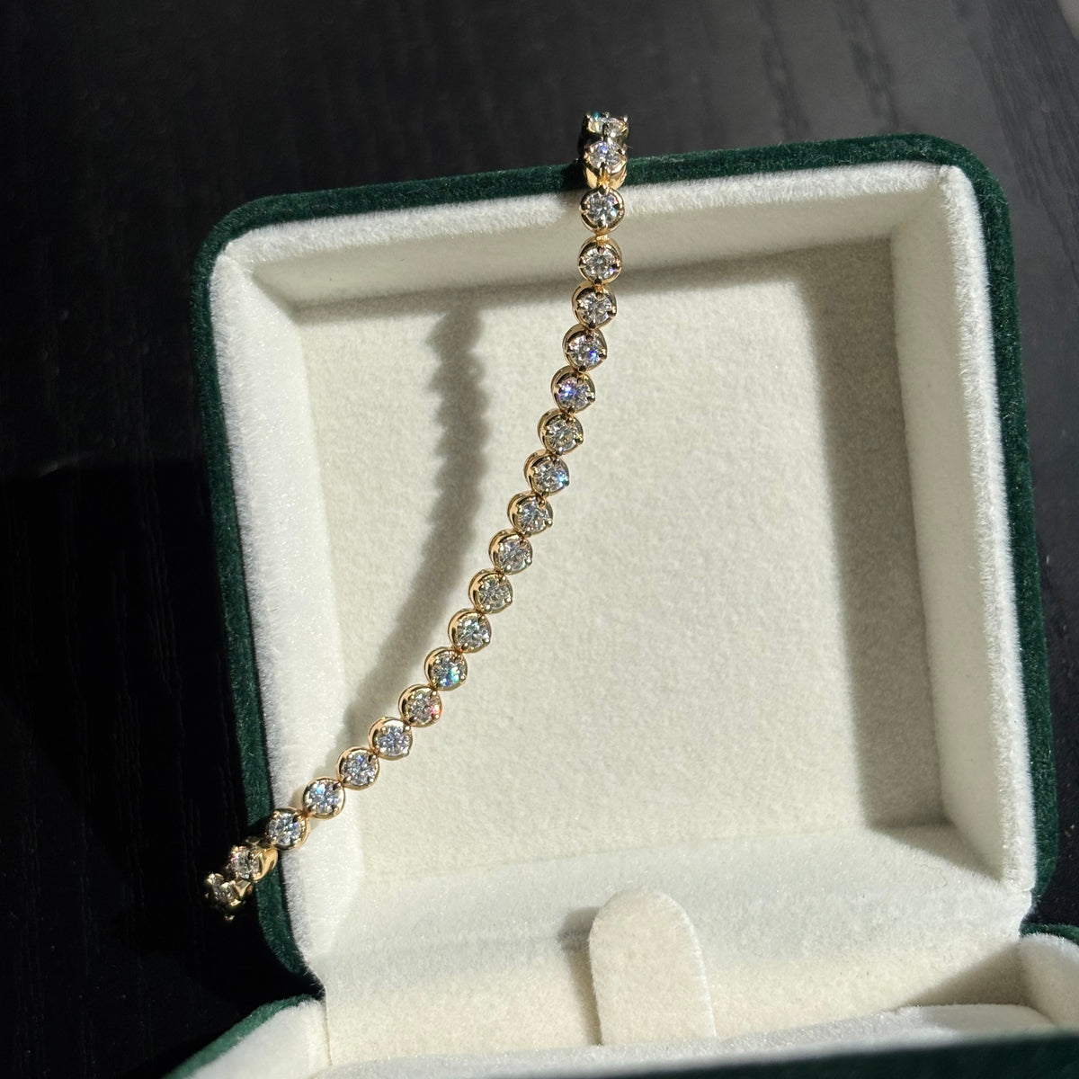 Sterling Silver 14K Gold Plated 2.5mm Round Cut Moissanite Tennis Bracelet - Gloss & Grit