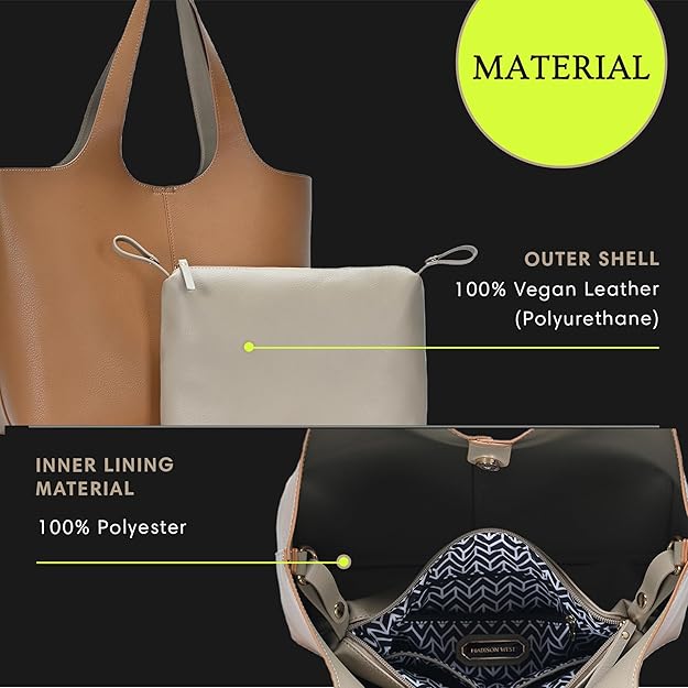 Madison West Elle Tote 2-in-1 Vegan Leather Tan Tote Bag
