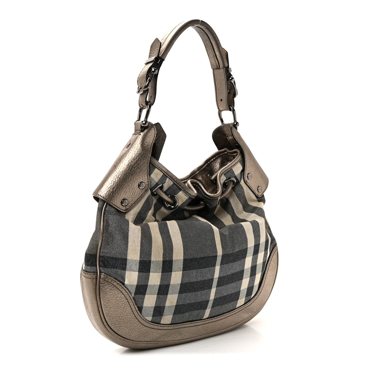 Burberry Shimmer Check Hobo in Pewter