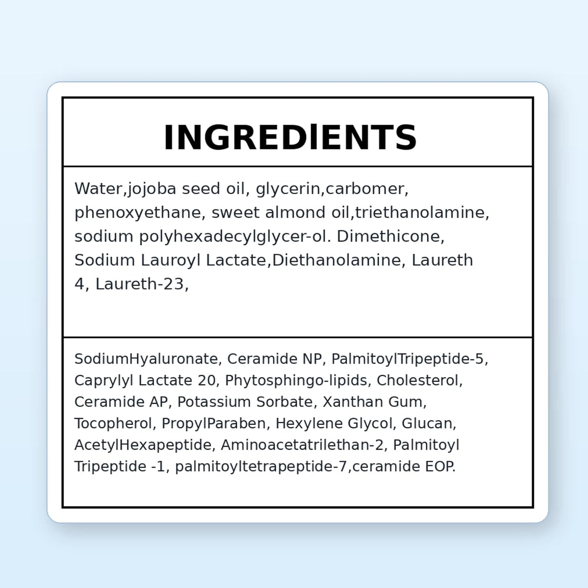 Full ingredient list for MAIAMIMAX Anti-Aging Face and Neck Cream