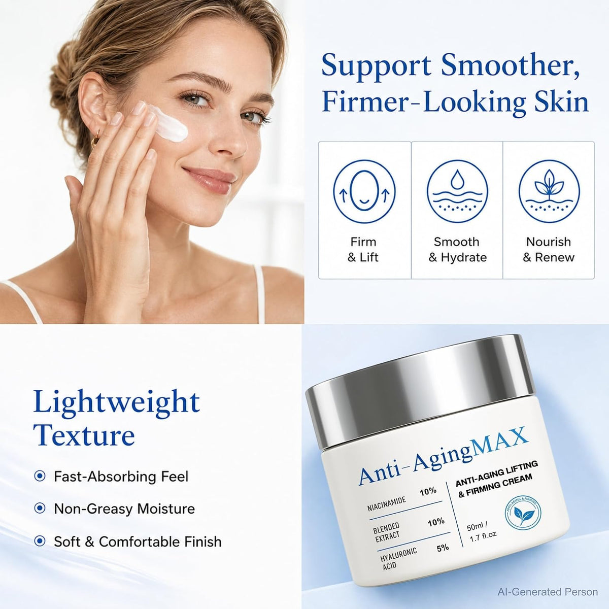 MAIAMIMAX face and neck cream with a lightweight, fast-absorbing, non-greasy texture