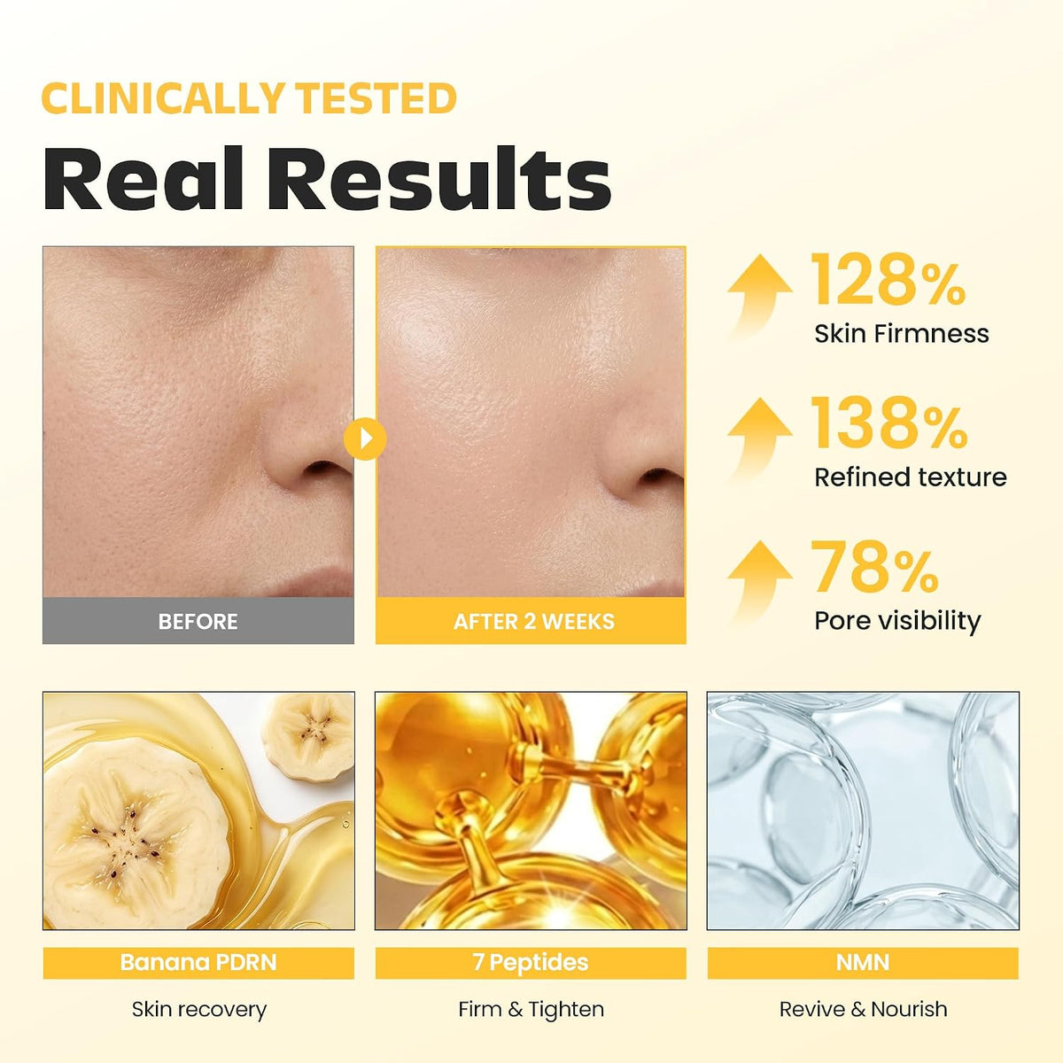 HAPVV Banana PDRN Capsule Serum before and after results with key ingredients