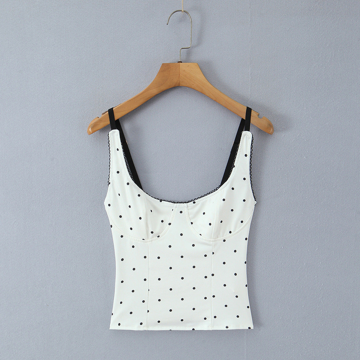 Cropped Polka Dot Lace Trim Cami Tank Top