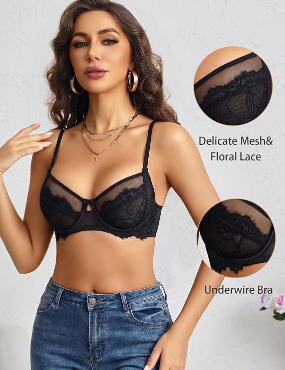 Sheer Lace Balconette Bra – product image 3