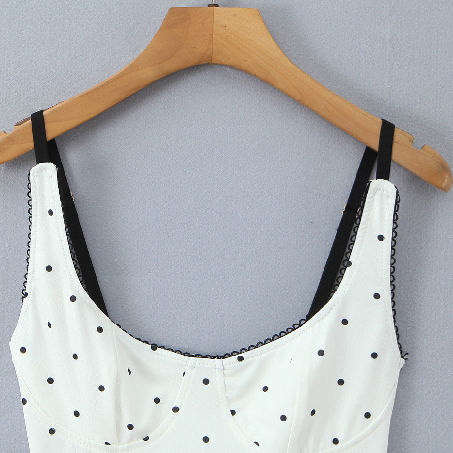 Cropped Polka Dot Lace Trim Cami Tank Top