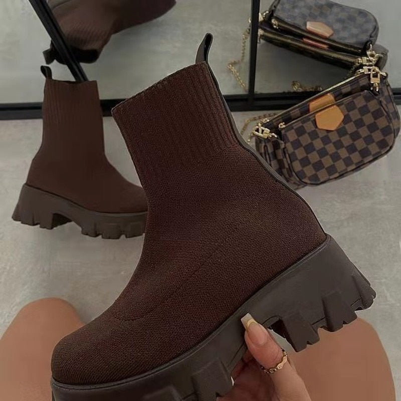 Chunky Knit Sock-Fit Ankle Boots - Gloss & Grit