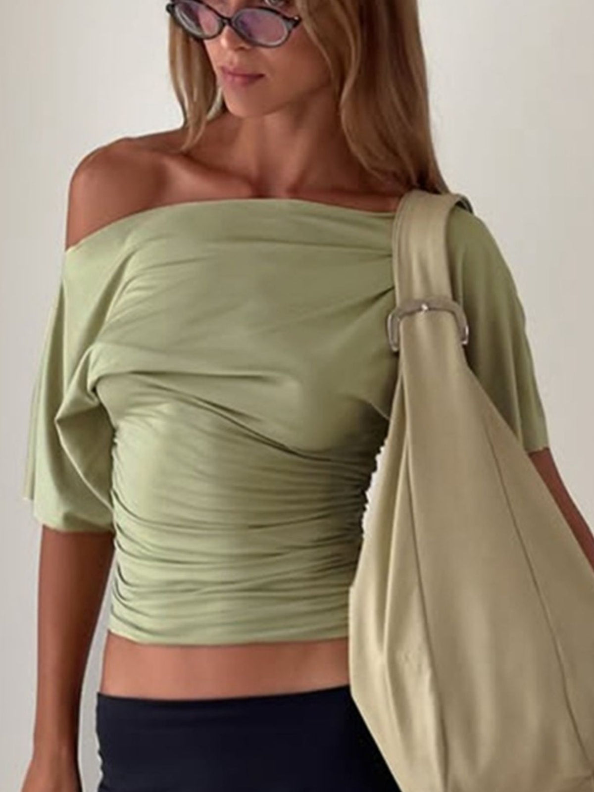 Ruched One-Shoulder Short Sleeve Top - Gloss & Grit