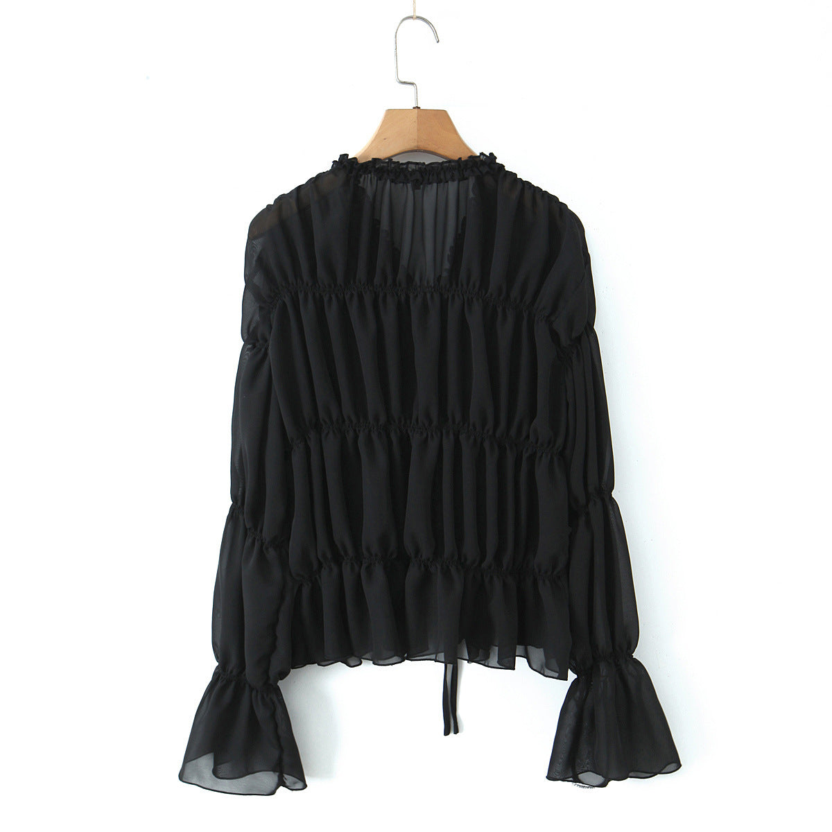 Women's Ruffle Tie-Front Long Sleeve Blouse