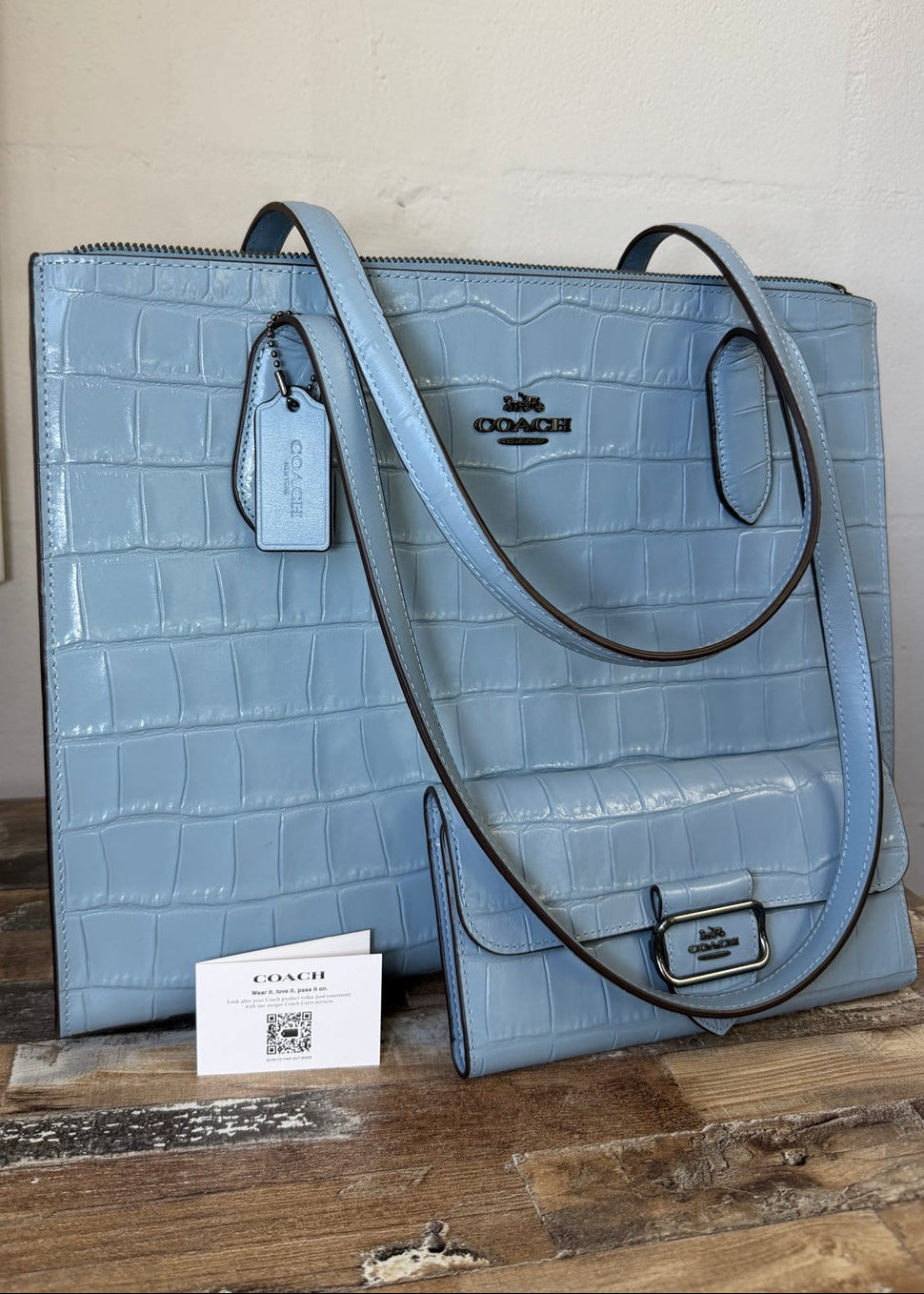 Coach Nina Croc-Embossed Tote & Wallet Set in Cornflower Blue – product image 13