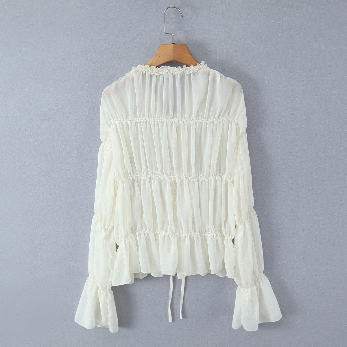 Women's Ruffle Tie-Front Long Sleeve Blouse