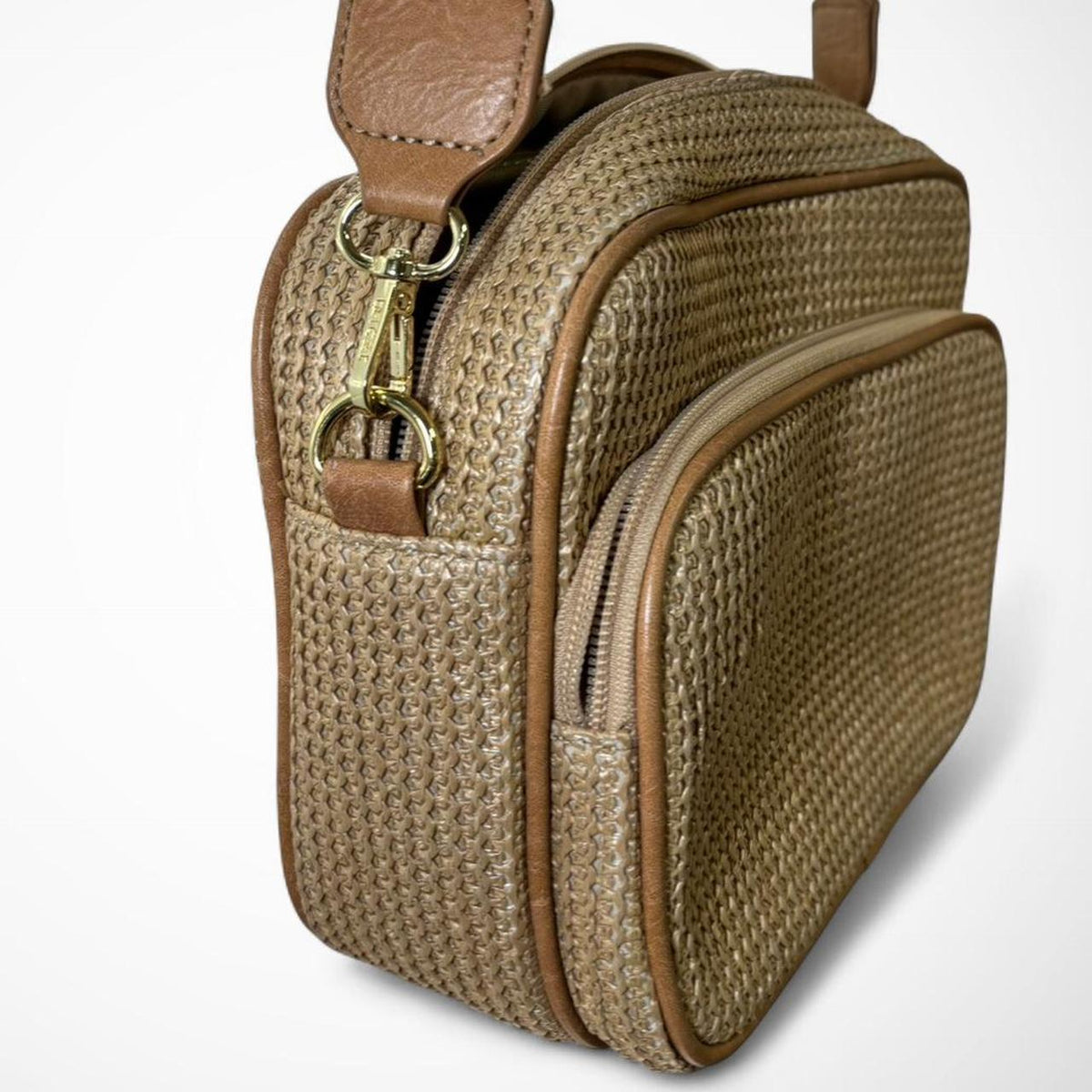 Khaki Woven Crossbody Bag with Adjustable Strap - Gloss & Grit