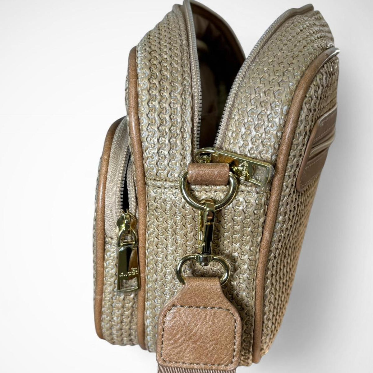 Khaki Woven Crossbody Bag with Adjustable Strap - Gloss & Grit
