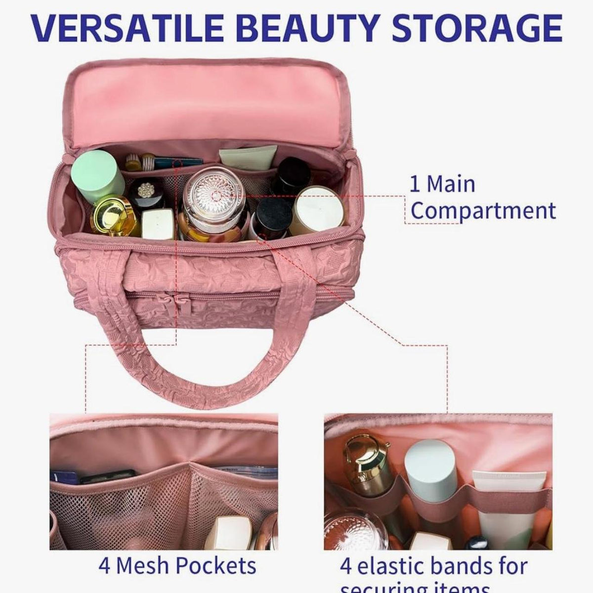Pink Quilted Makeup Travel Organizer Bag - Gloss & Grit