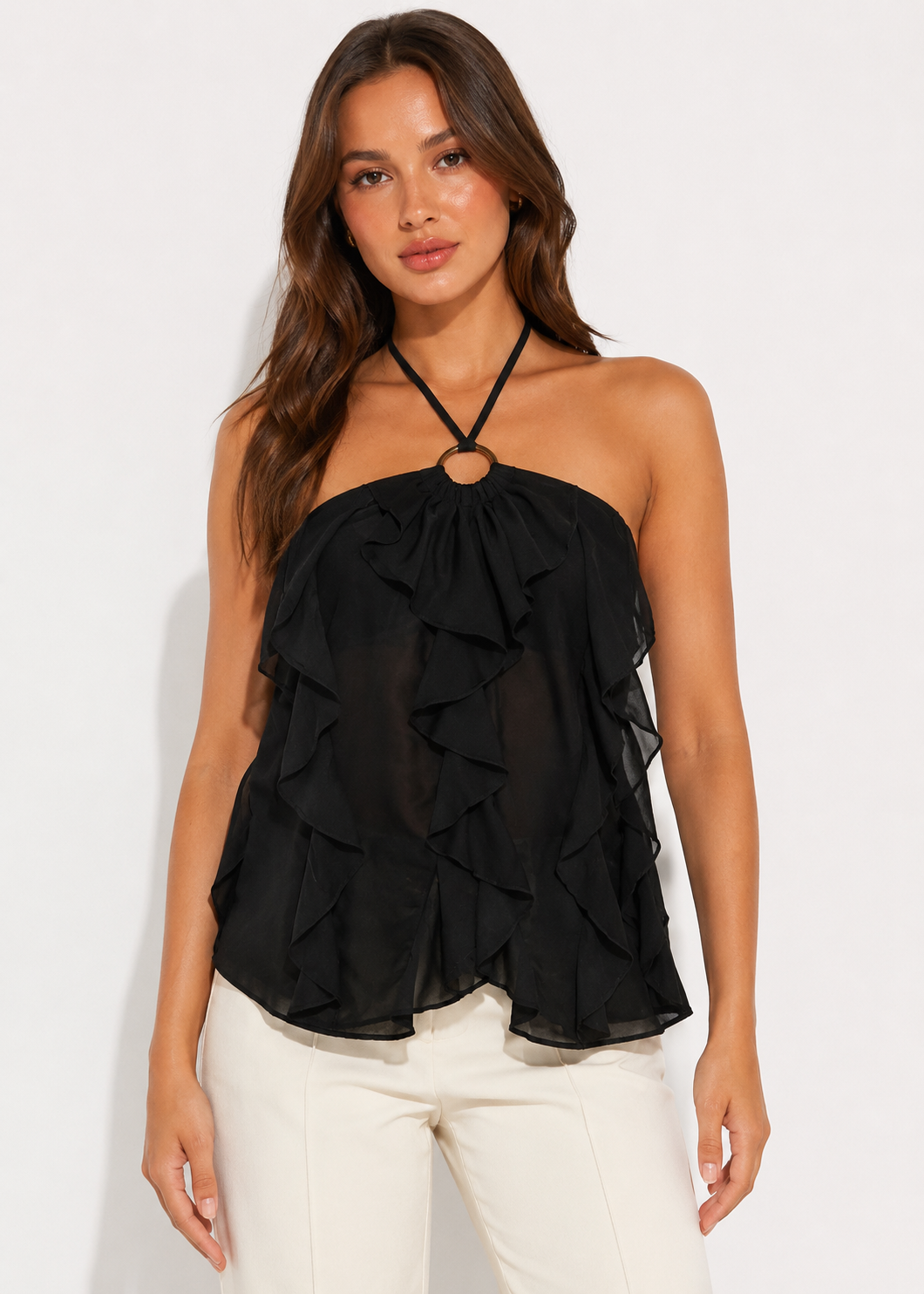 Romy Ruffle Halter Top Front