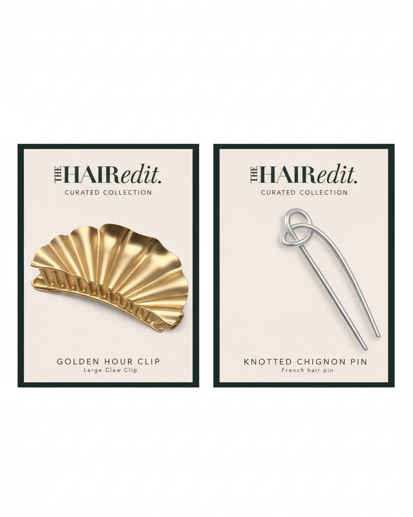 The Hair Edit Gold Claw Clip and Chignon Pin Set