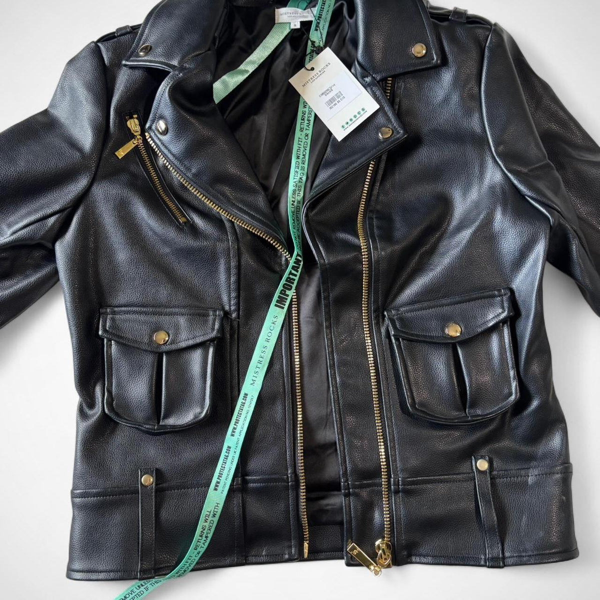 Women’s Small Black Faux Leather Moto Biker Jacket – Mistress Rocks “Drive” - Gloss & Grit