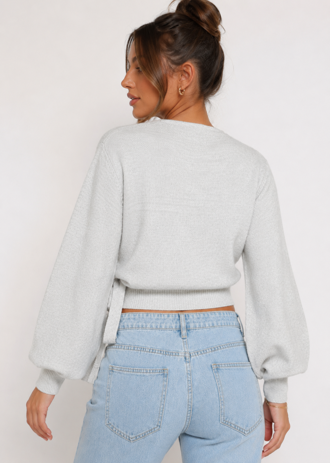 Wrap Tie Cropped Knit Sweater