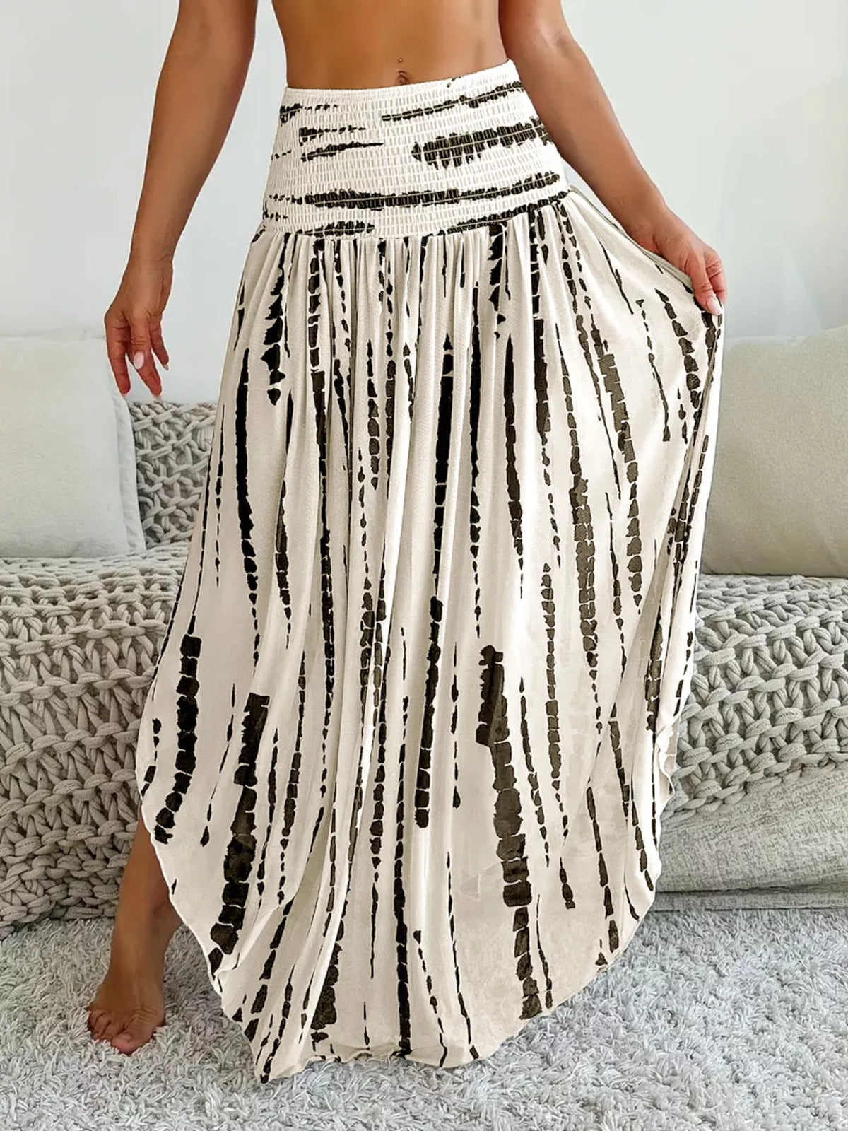 Smocked Asymmetrical Hem Maxi Skirt - Gloss & Grit