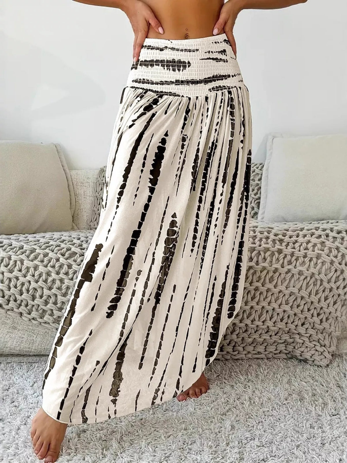 Smocked Asymmetrical Hem Maxi Skirt - Gloss & Grit