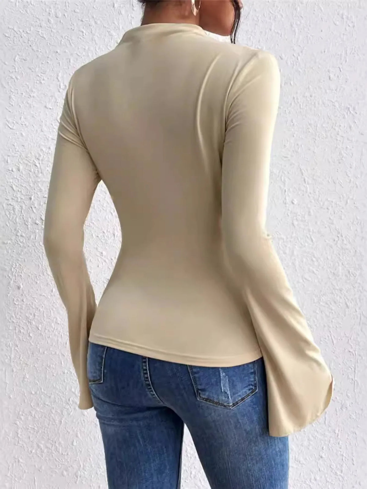 Ruched Mock Neck Bell Sleeve Top - Gloss & Grit