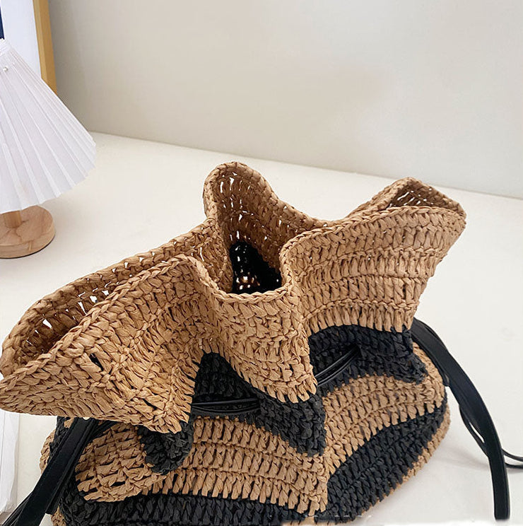 Calla black and tan striped woven drawstring bag, supplier detail