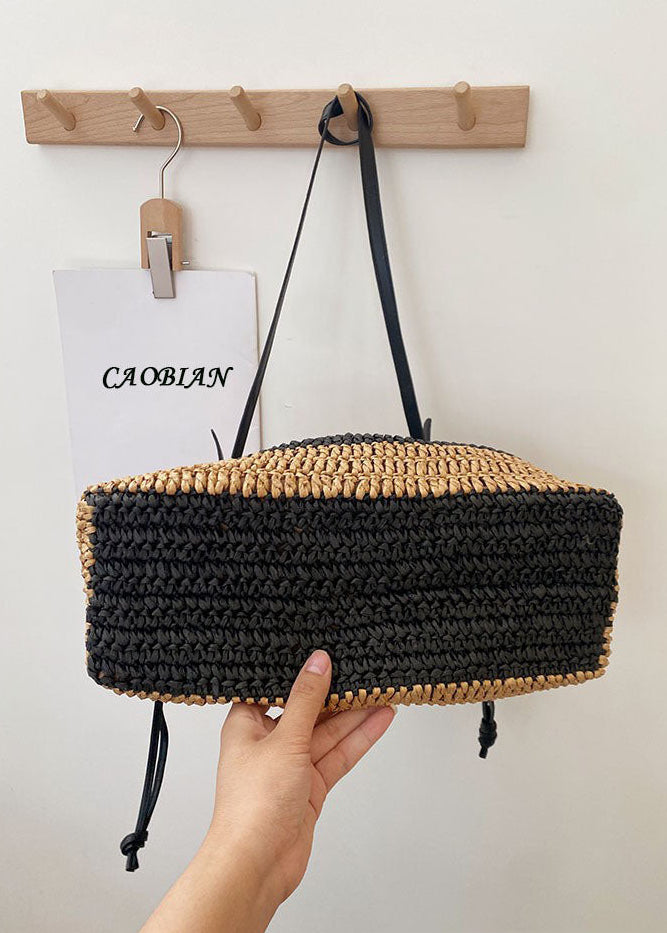 Calla black and tan striped woven drawstring bag, supplier detail
