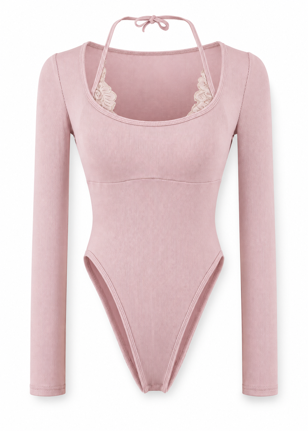 Cielle Lace Halter Bodysuit pink front