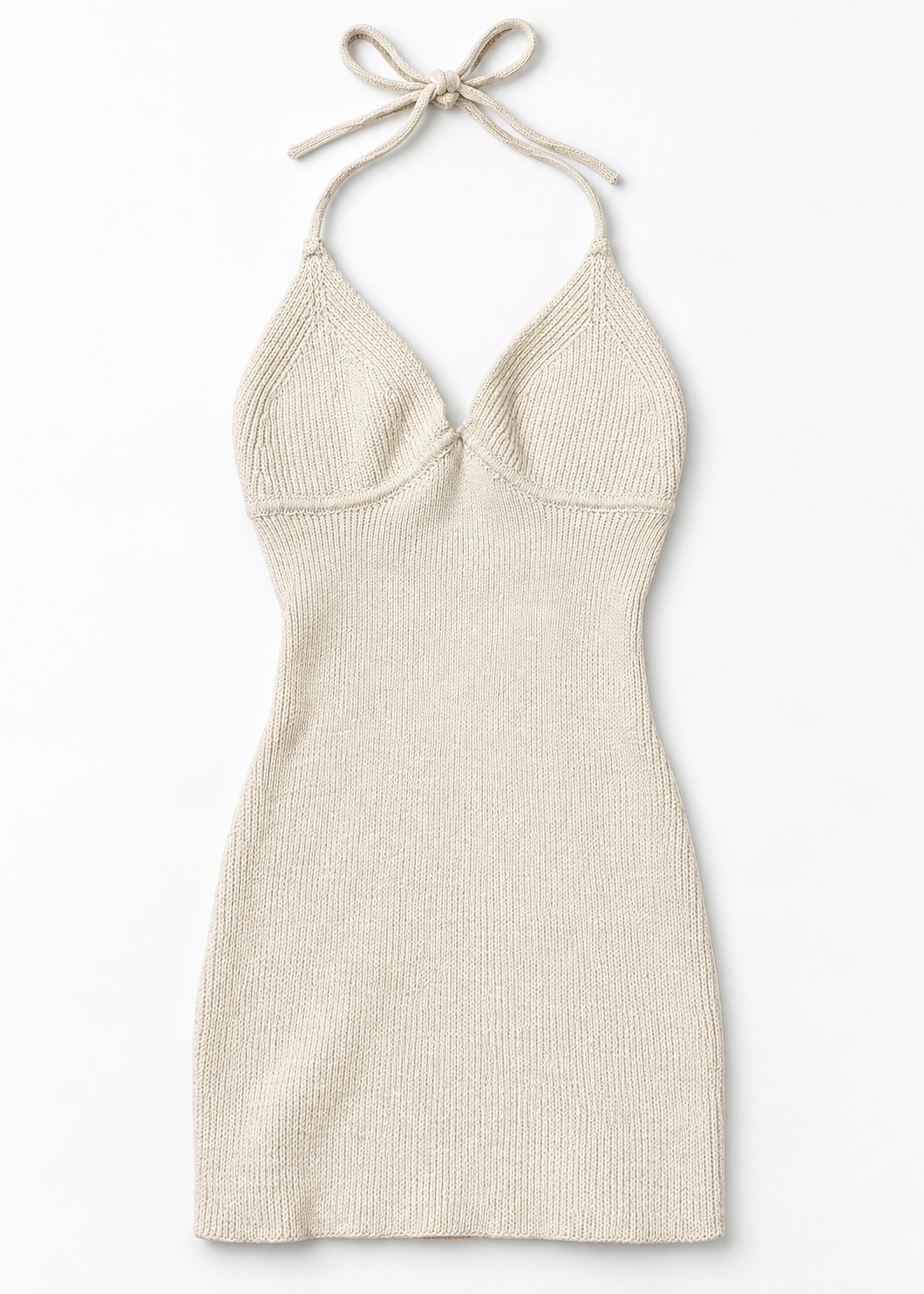 Cotton On cream knit halter mini dress front on white studio background