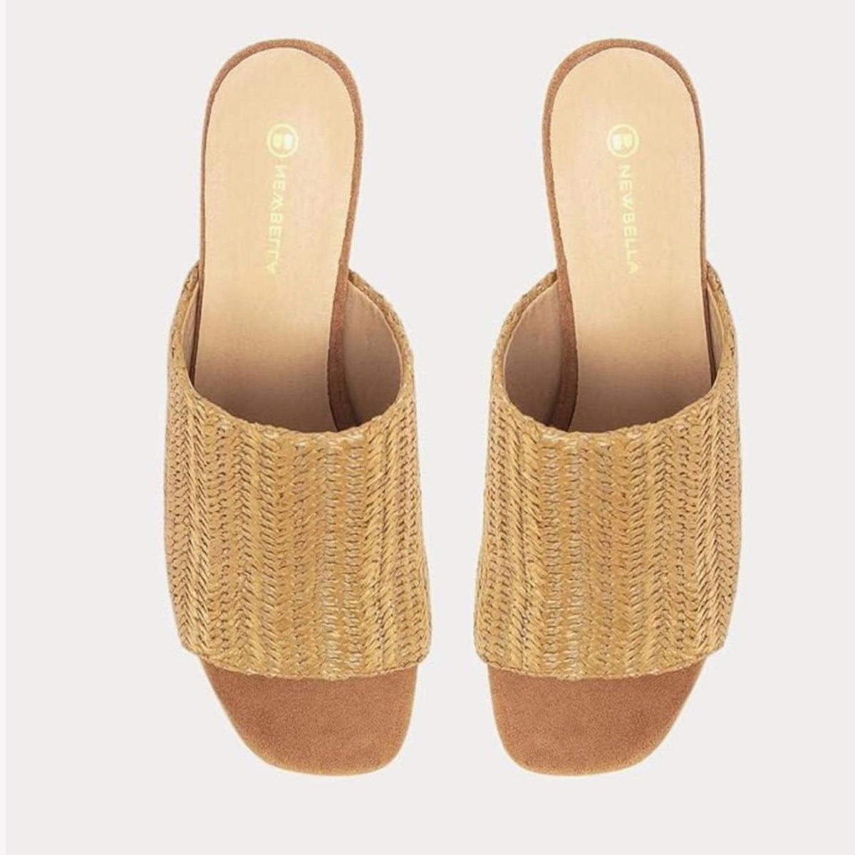 Newbella Square Toe Raffia Block Heel Slide Sandals Size 8.5 - Gloss & Grit