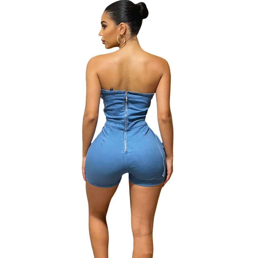 Dakota Denim Lace Up Romper