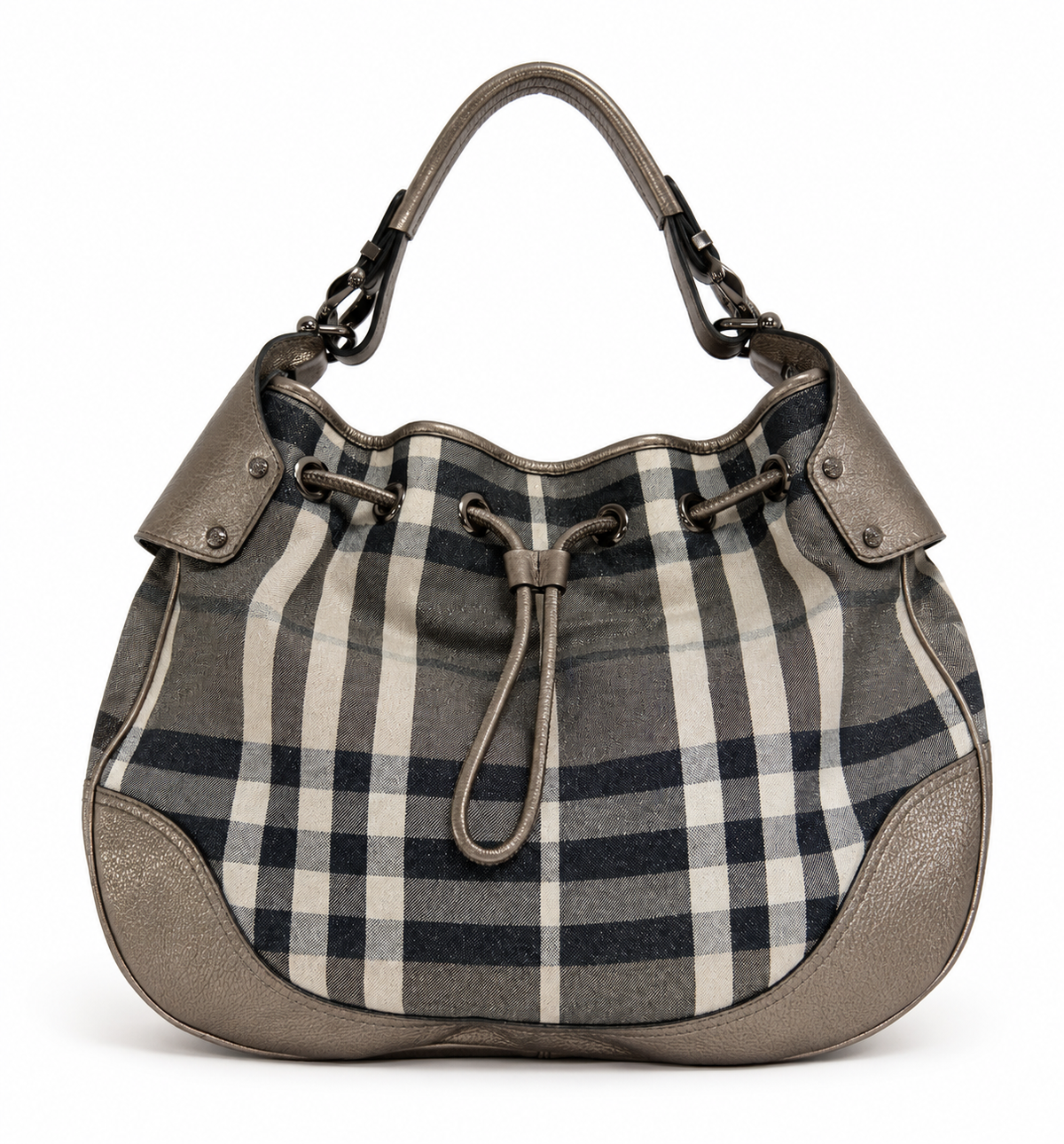 Burberry Shimmer Check Hobo in Pewter