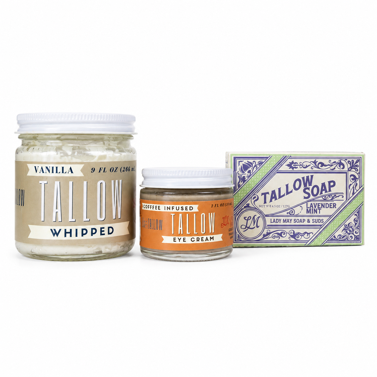Lady May three piece tallow skincare and bath gift set