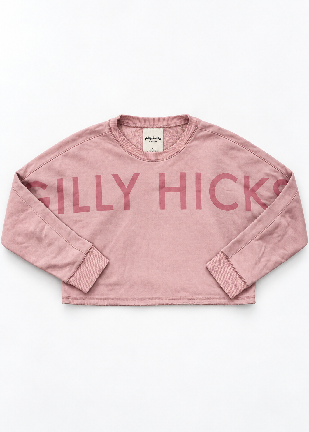 Gilly Hicks pink cropped graphic sweatshirt, studio flat lay front view