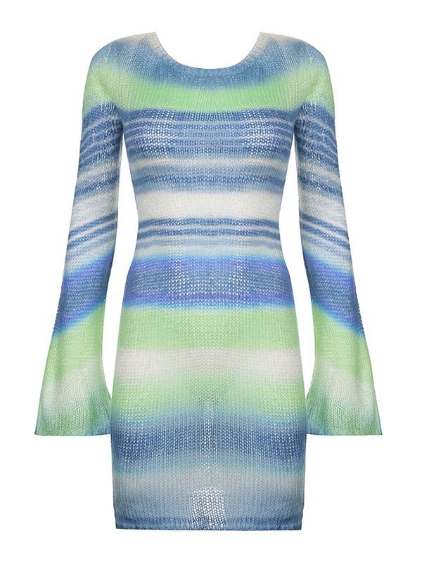 Striped Knit Flare Sleeve Bodycon Mini Dress - Gloss & Grit