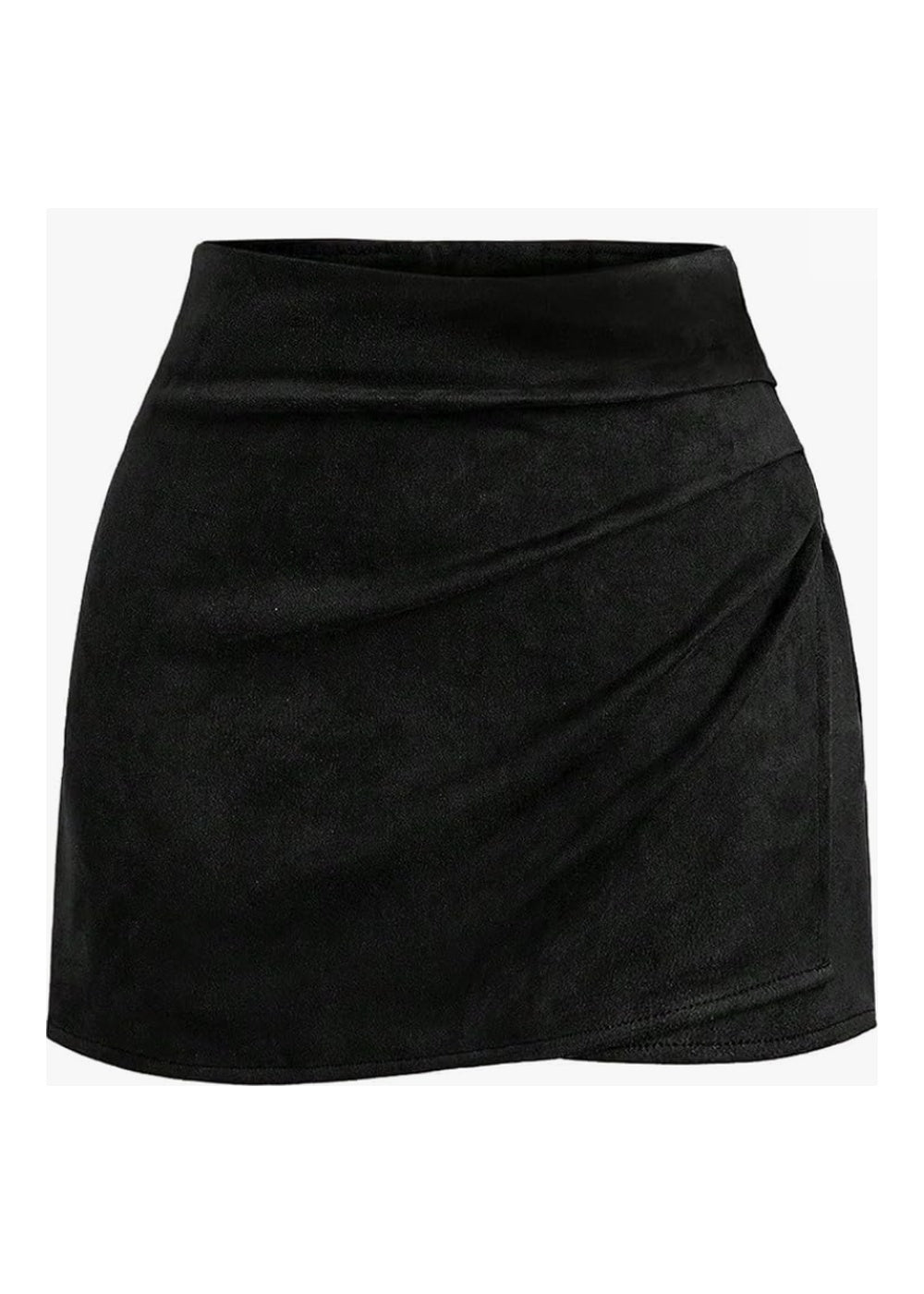 Pink Queen black faux suede high-rise ruched wrap mini skirt