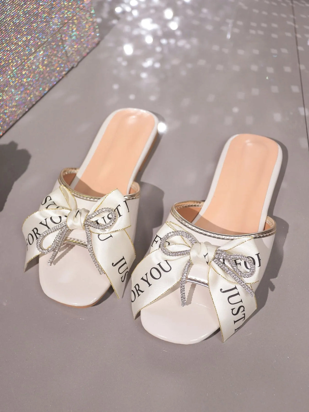 Bow Slide Flat Sandals with Oversized Bow - Gloss & Grit