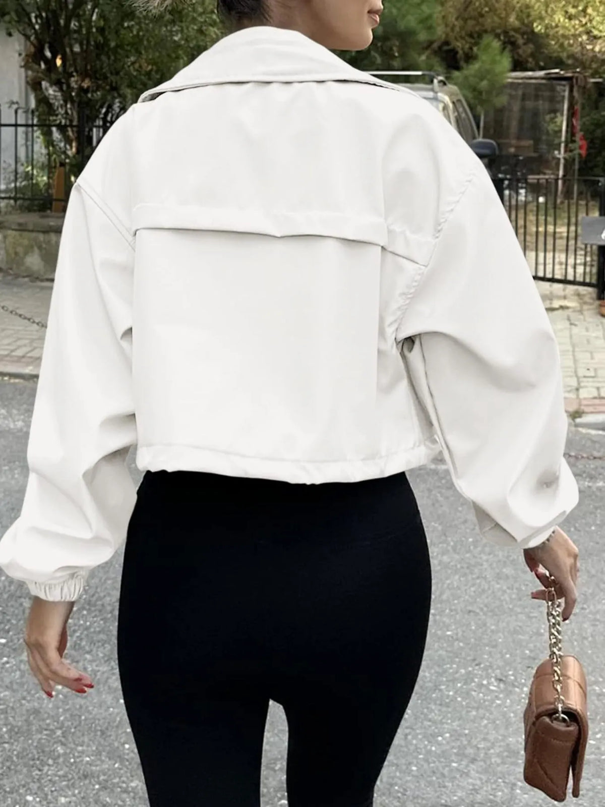 Cropped Zip-Up Drawstring Jacket with Pockets - Gloss & Grit