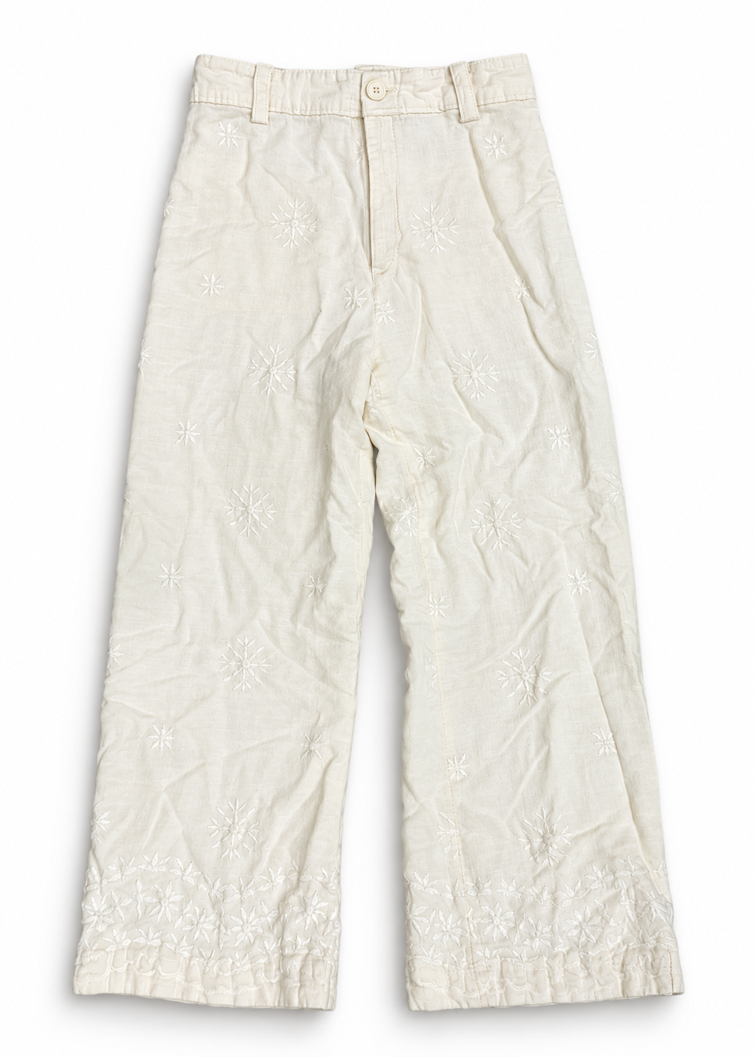 Zara cream embroidered wide-leg pants front