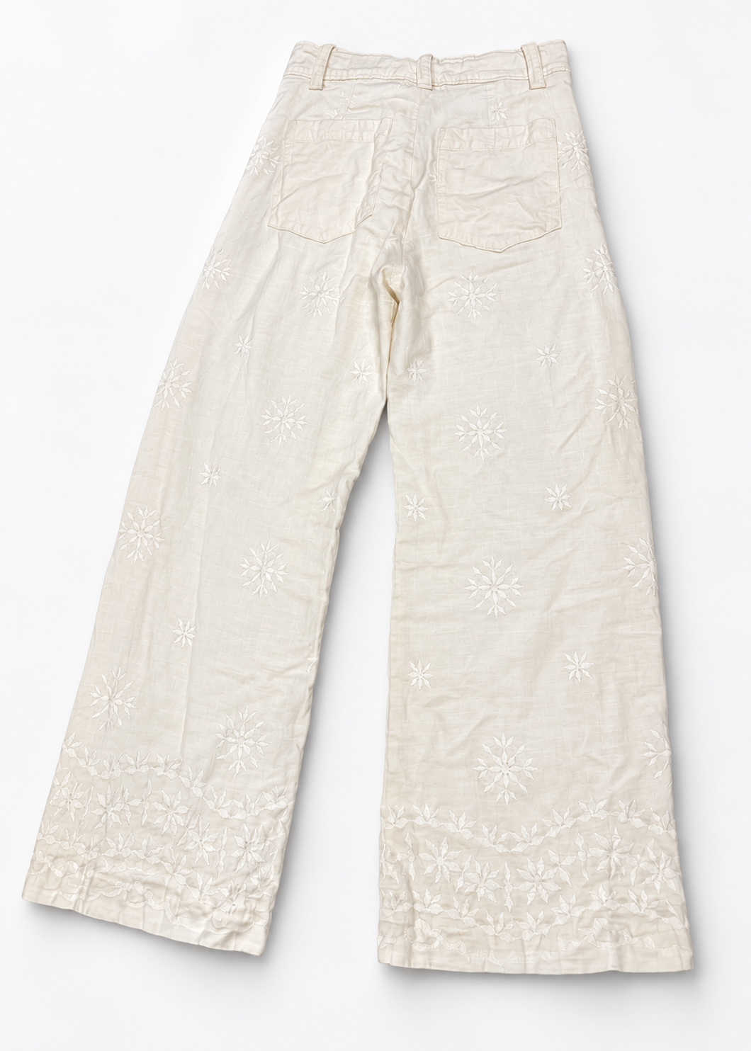 Zara cream embroidered wide-leg pants back