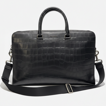 coach Coach Beckett Structured Brief F73526 – Croc-Embossed Leather Laptop Bag (Black) (Pre-Owned)