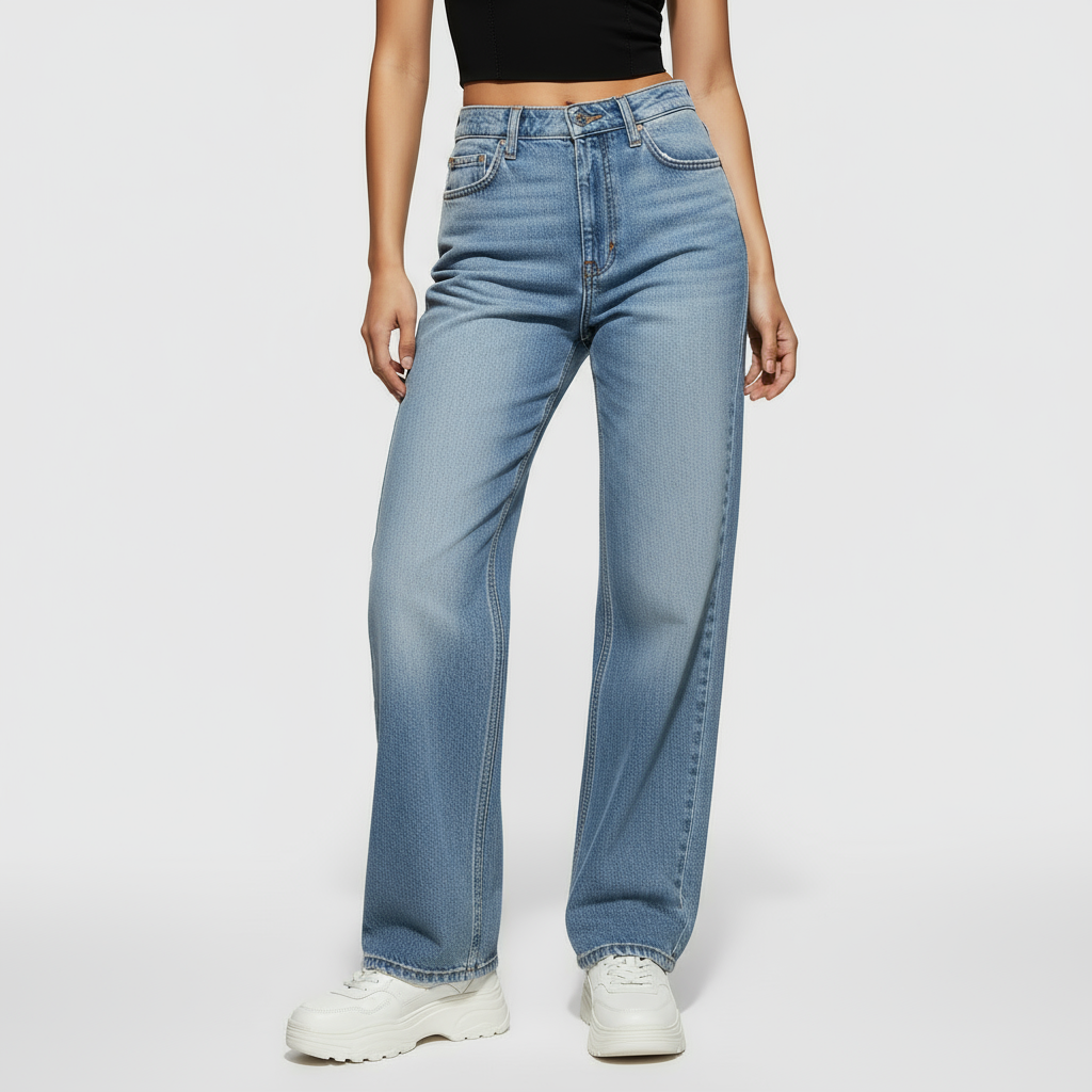 Denim jeans hanging on hangers