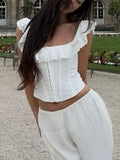 White Eyelet Ruffle Trim Corset Tank - Gloss & Grit