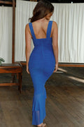 Ruched Mermaid Midi Dress with Square Neck Cutout